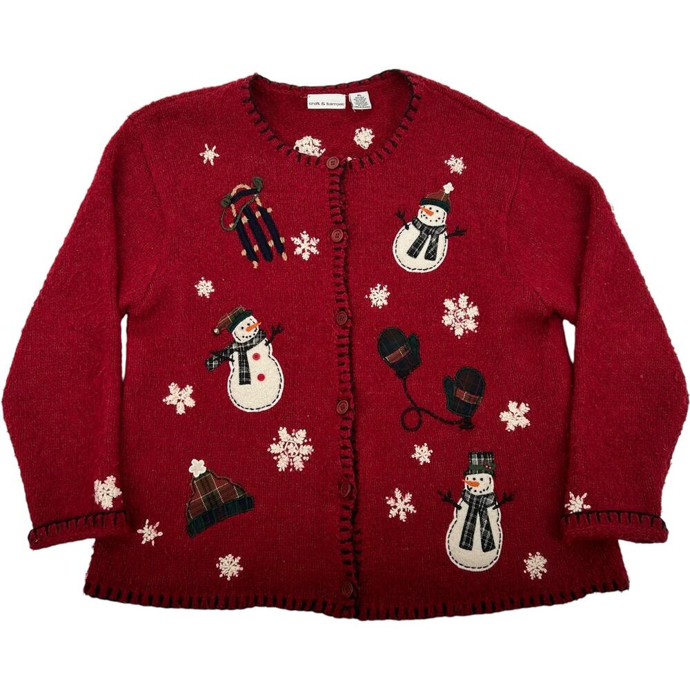 Vintage y2k womens Croft & Barrow Ugly Knit Button Up Cardigan Christmas Sweater - Picture 1 of 6